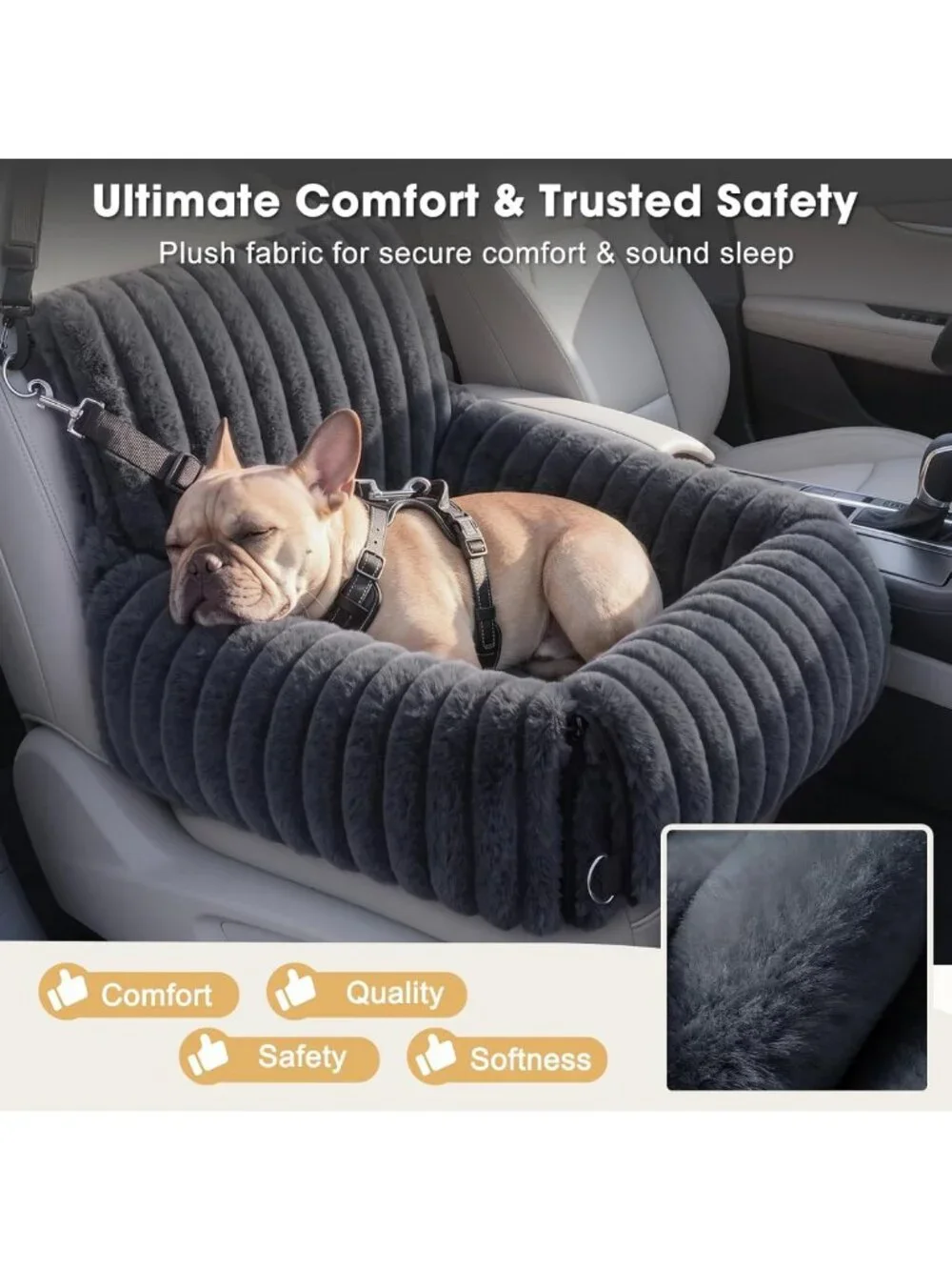 Cozy Dog Car Seat for Small/Medium Dogs, Washable Cover, Travel Bed & Safety